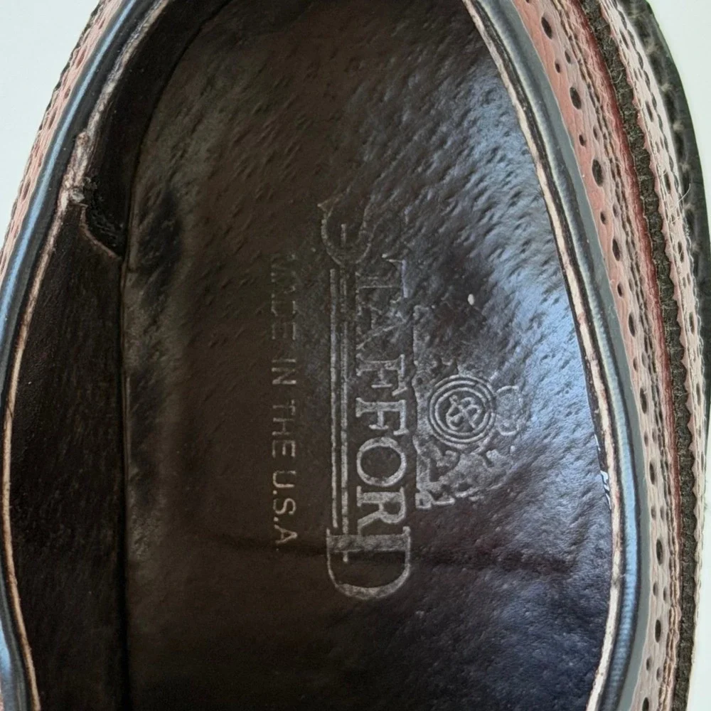 Vintage Stafford Wingtip Oxford Shoes Mens 9 Brown Leather Brogue Made in USA